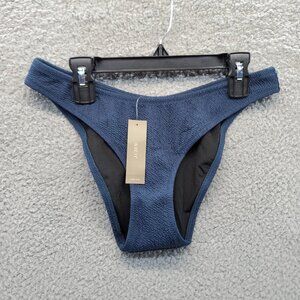 NEW J.CREW textured curved-waist cheeky bikini bottom in Navy‎